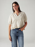 Women's Striped Beige V-Neck Top