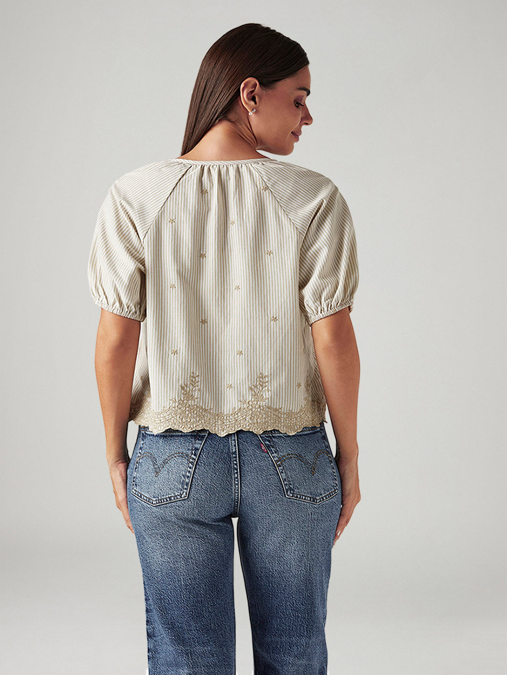 Women's Striped Beige V-Neck Top