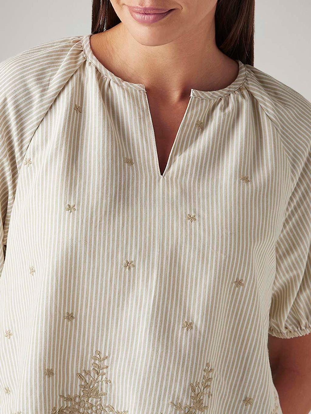 Women's Striped Beige V-Neck Top