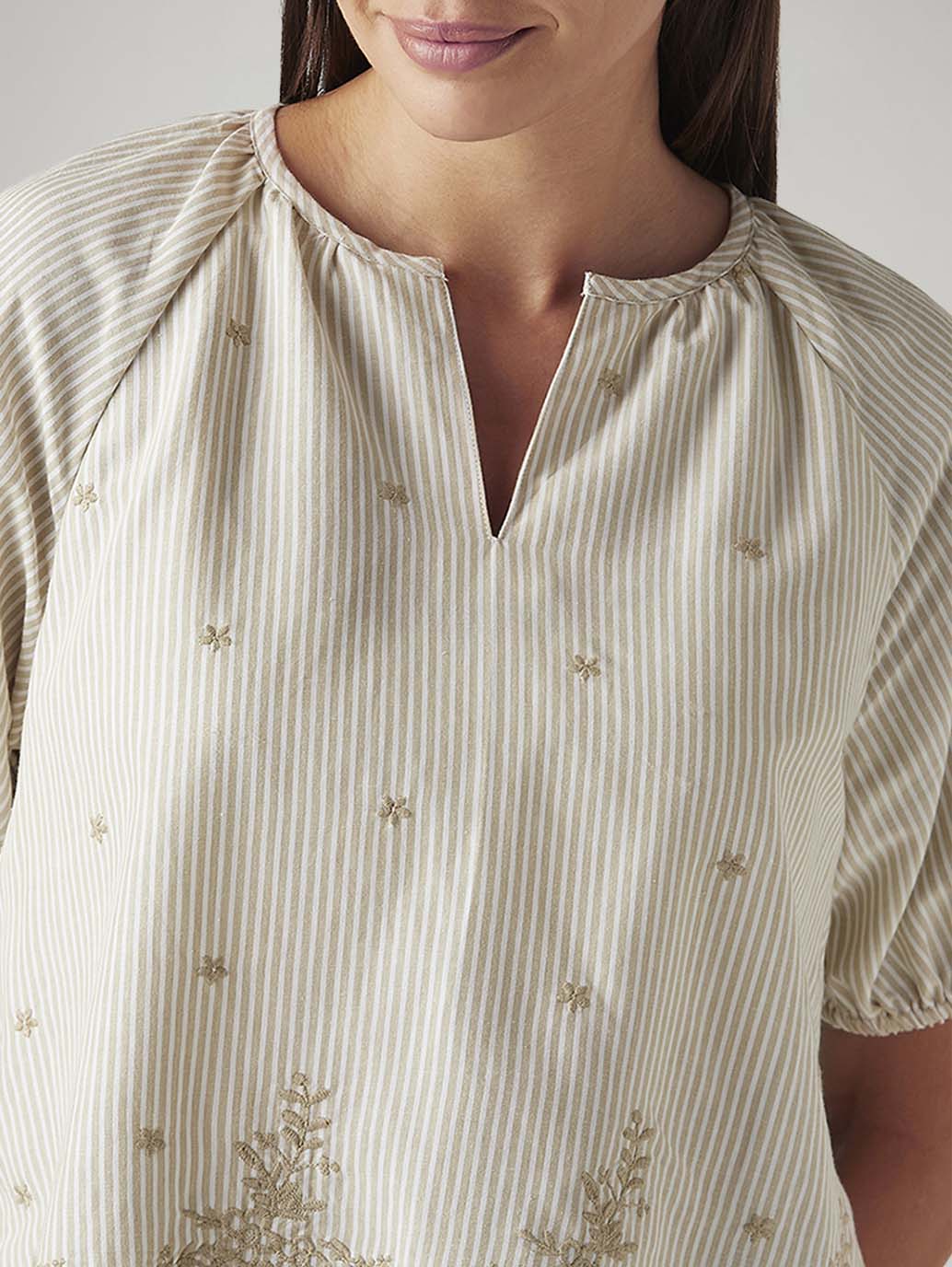 Women's Striped Beige V-Neck Top
