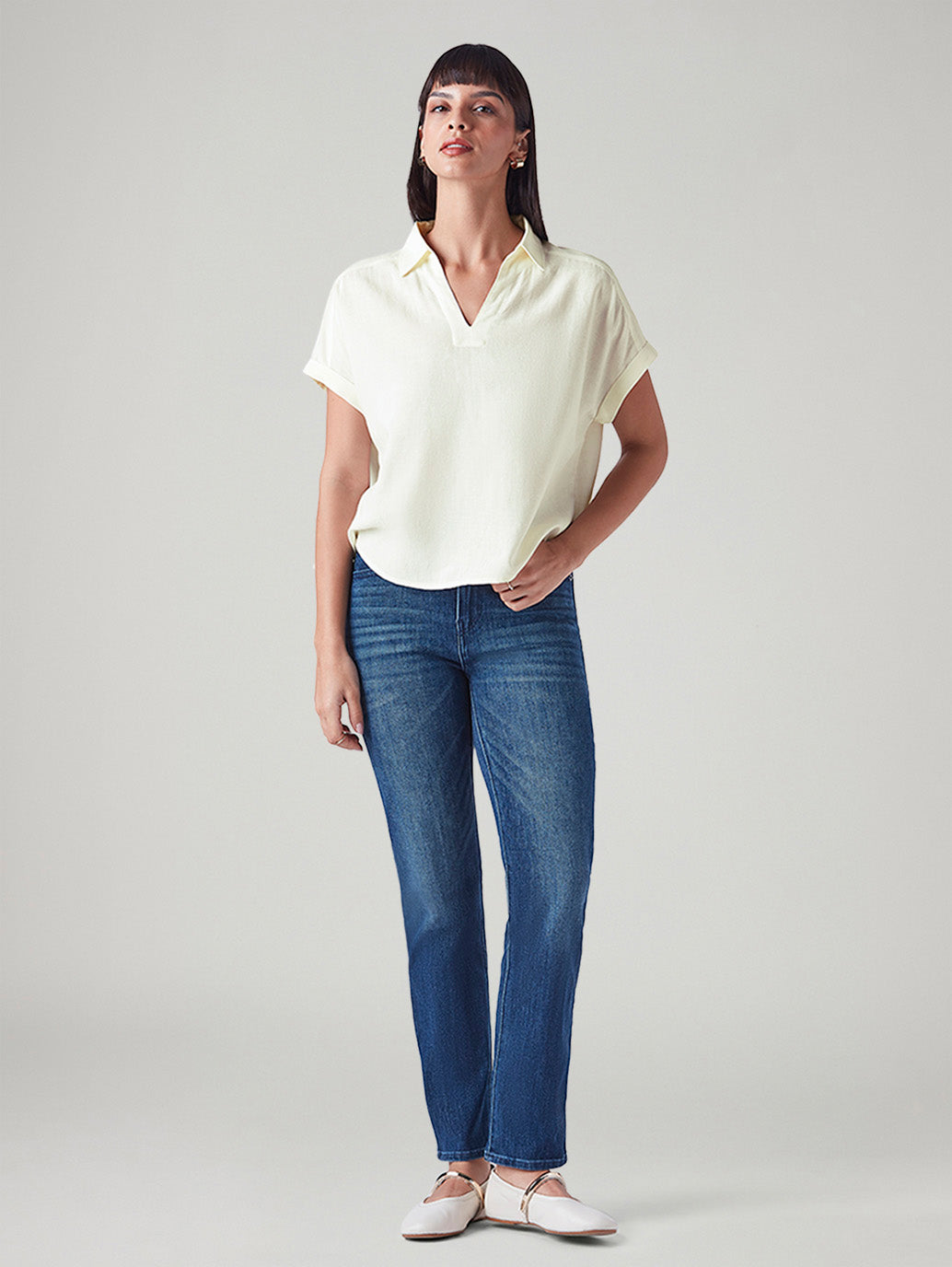 Women's Solid Relaxed Fit Linen Top