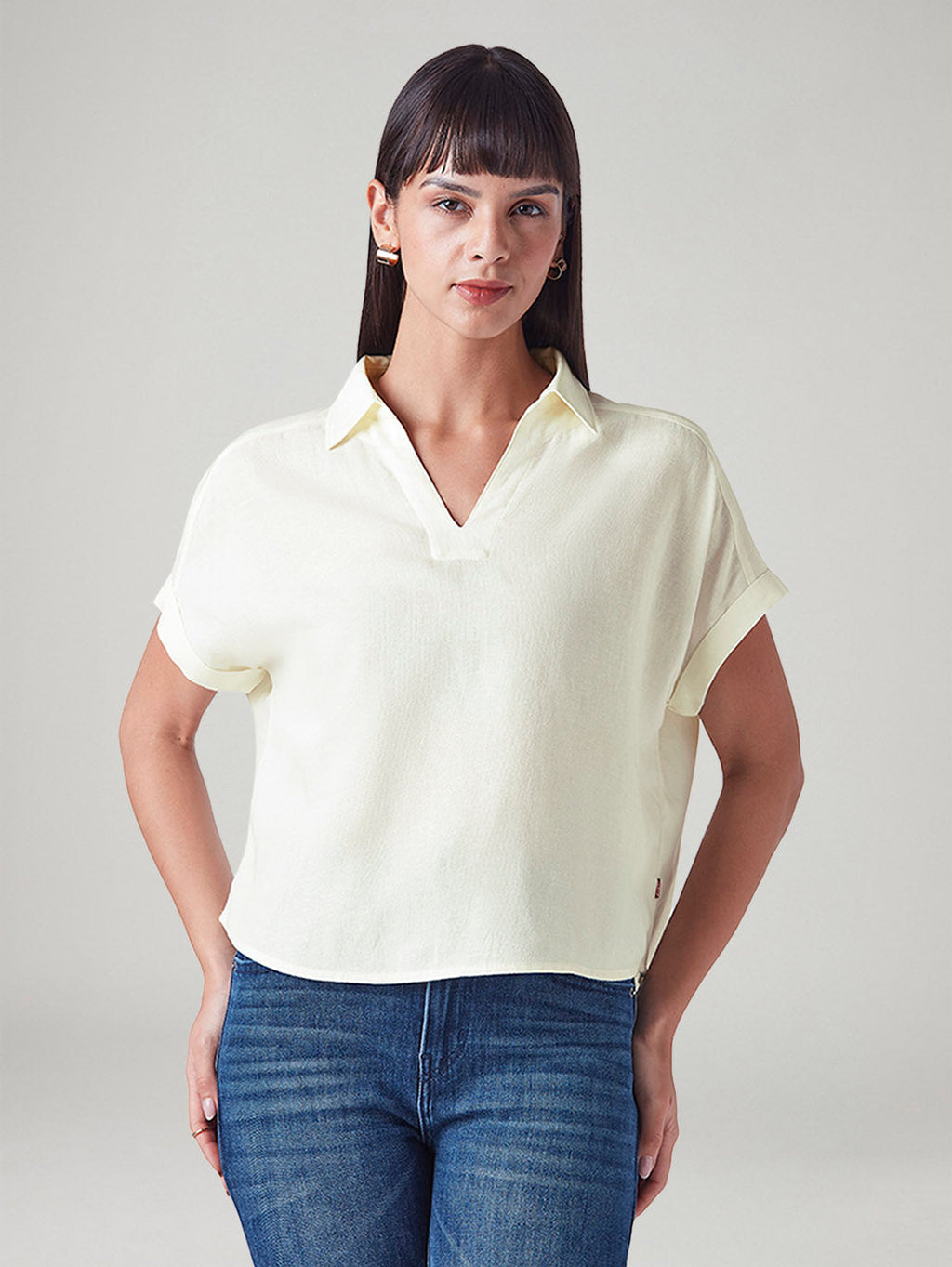 Women's Solid Relaxed Fit Linen Top