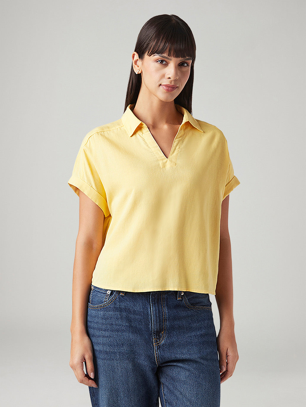 Women's Solid Relaxed Fit Linen Top