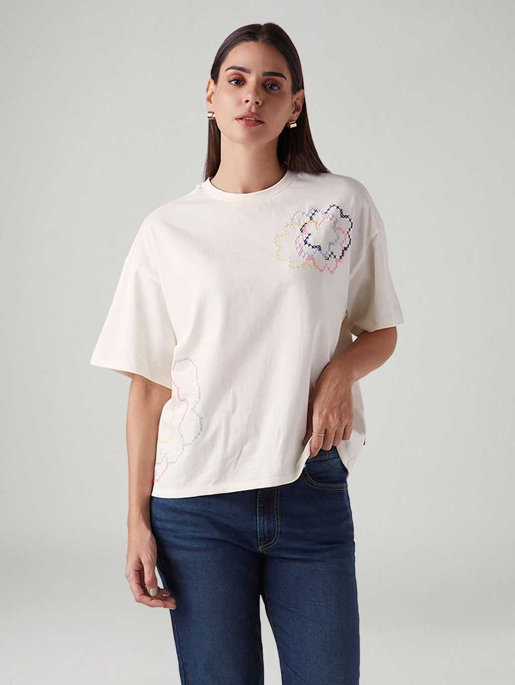 Women's Embroidered Relaxed Fit Oversize T-Shirt