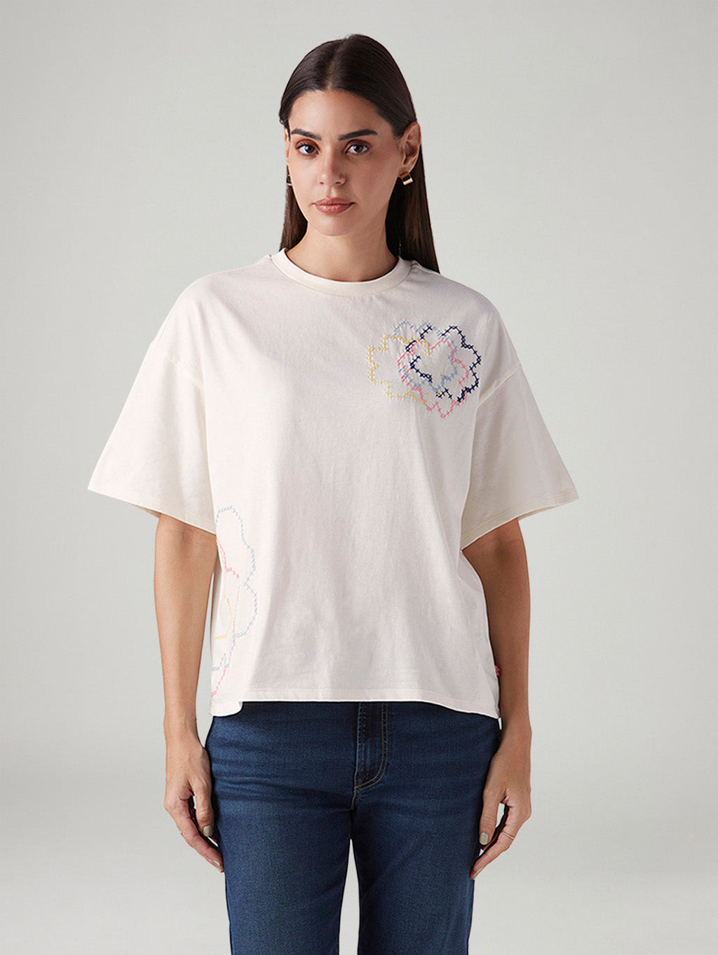 Women's Embroidered Relaxed Fit Oversize T-Shirt