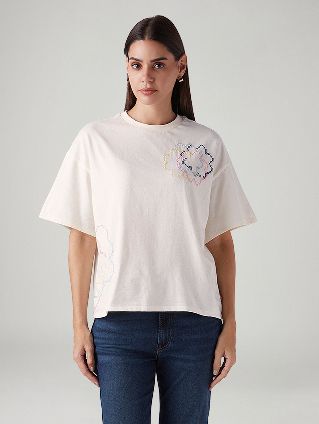 Women's Embroidered Relaxed Fit Oversize T-Shirt