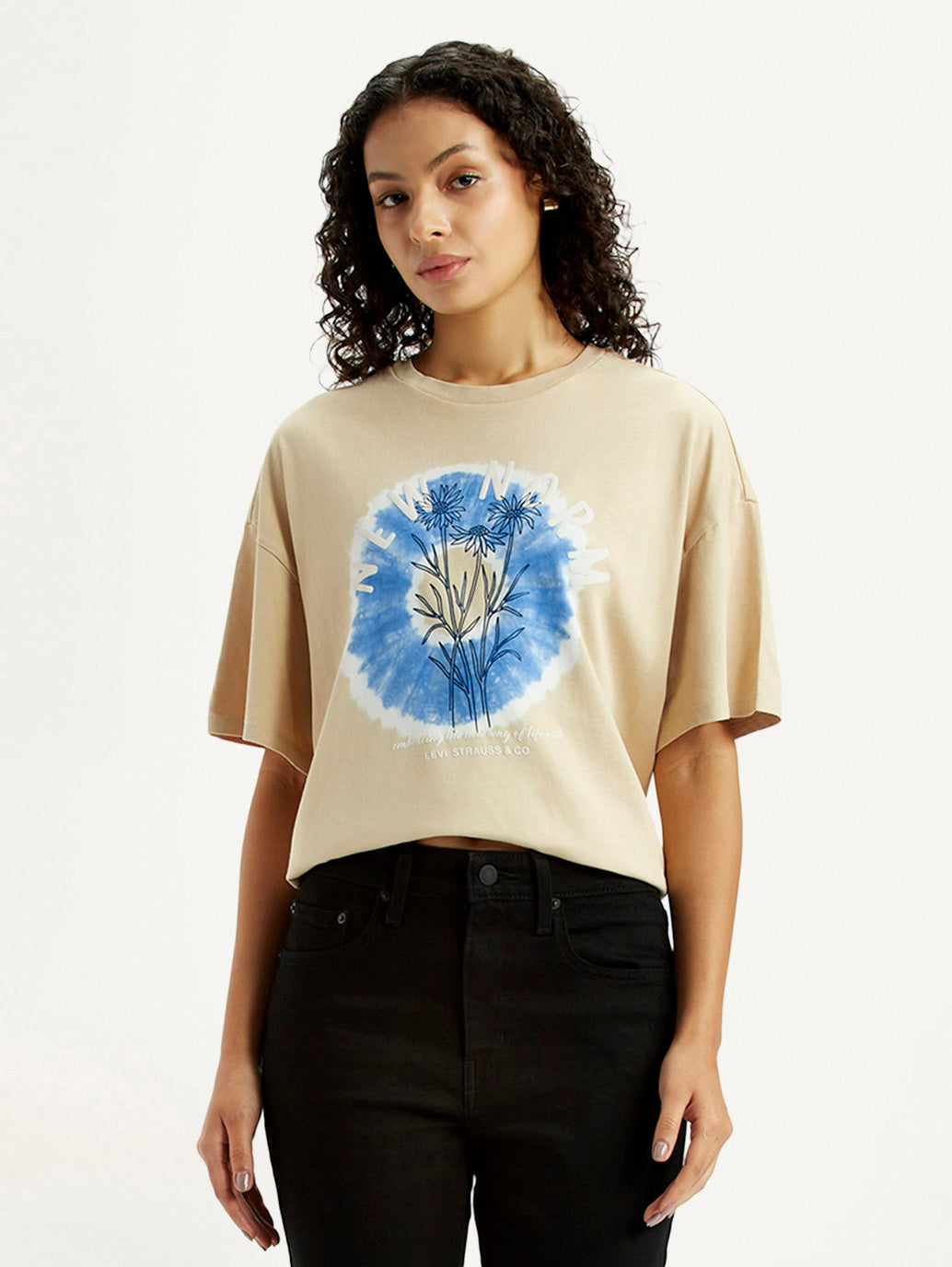 Women's Graphic Print Beige Relaxed Fit T-shirt
