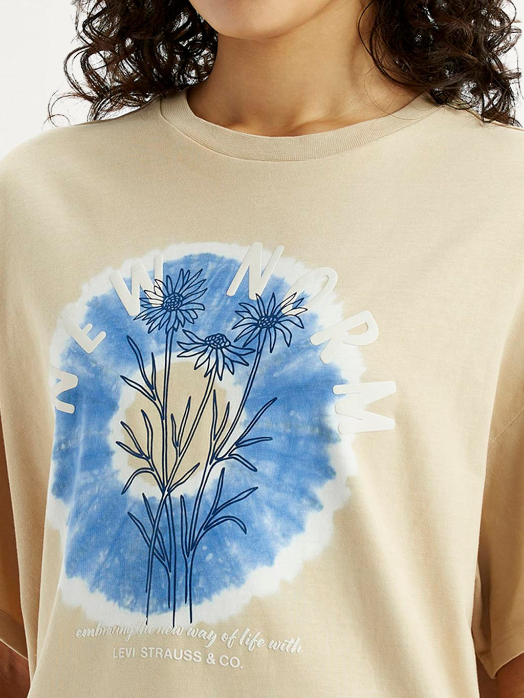 Women's Graphic Print Beige Relaxed Fit T-shirt