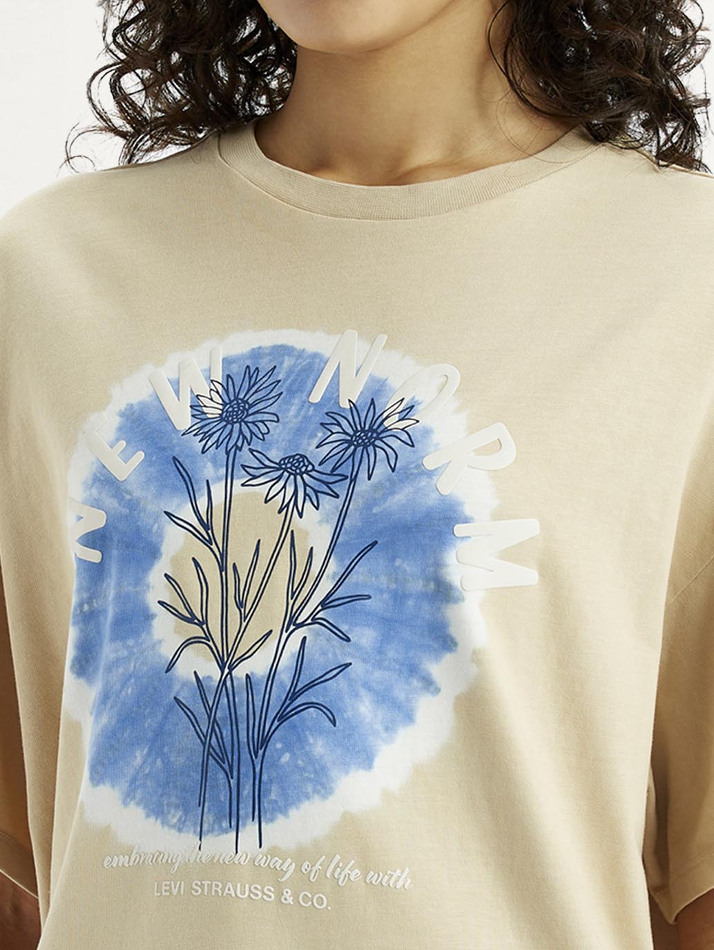 Women's Graphic Print Beige Relaxed Fit T-shirt