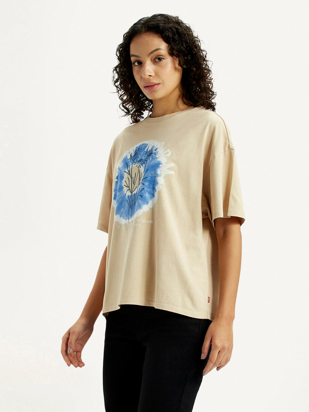 Women's Graphic Print Beige Relaxed Fit T-shirt