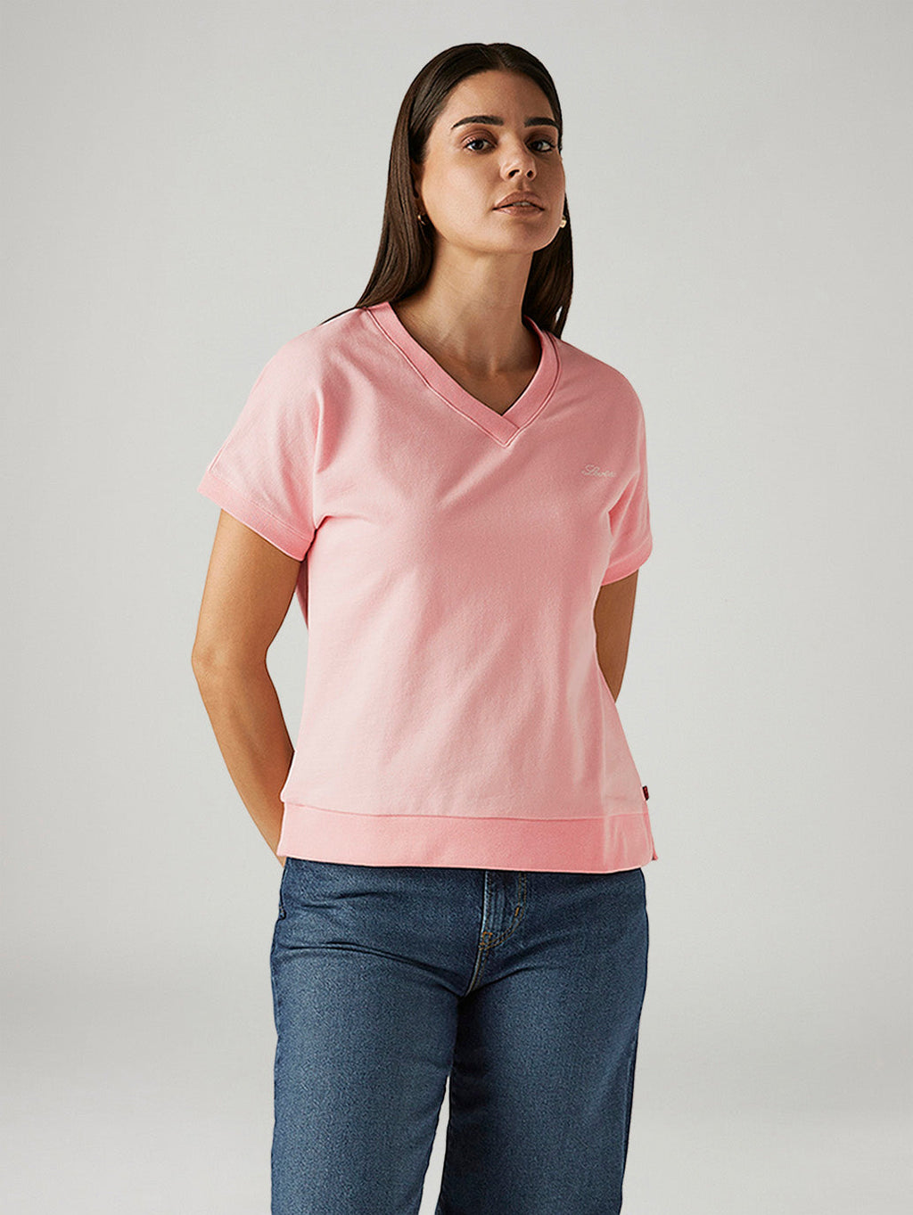 Women's Solid Light Pink Relaxed Fit T-shirt