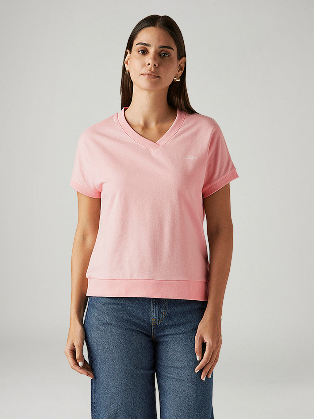 Women's Solid Light Pink Relaxed Fit T-shirt