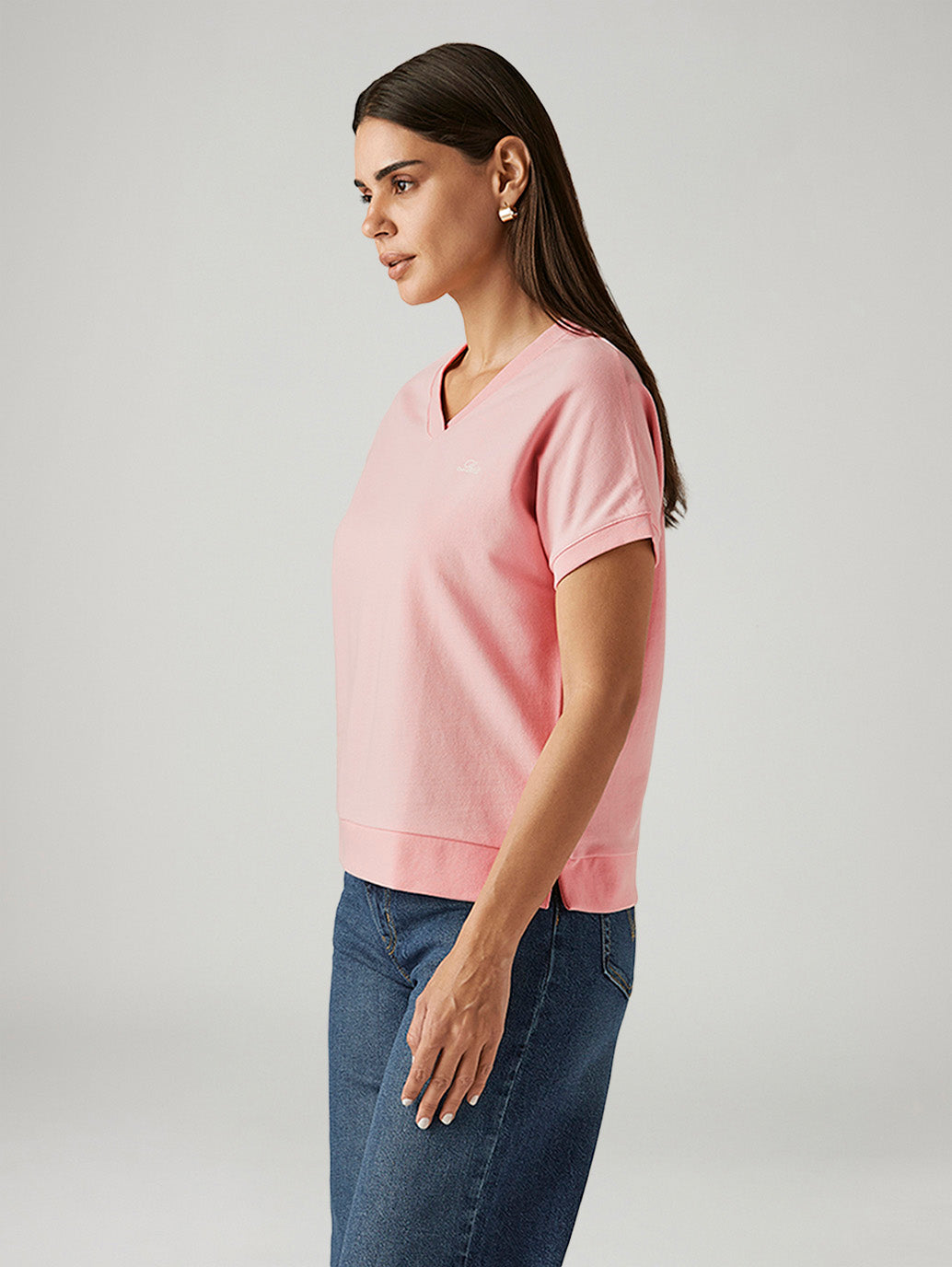 Women's Solid Light Pink Relaxed Fit T-shirt