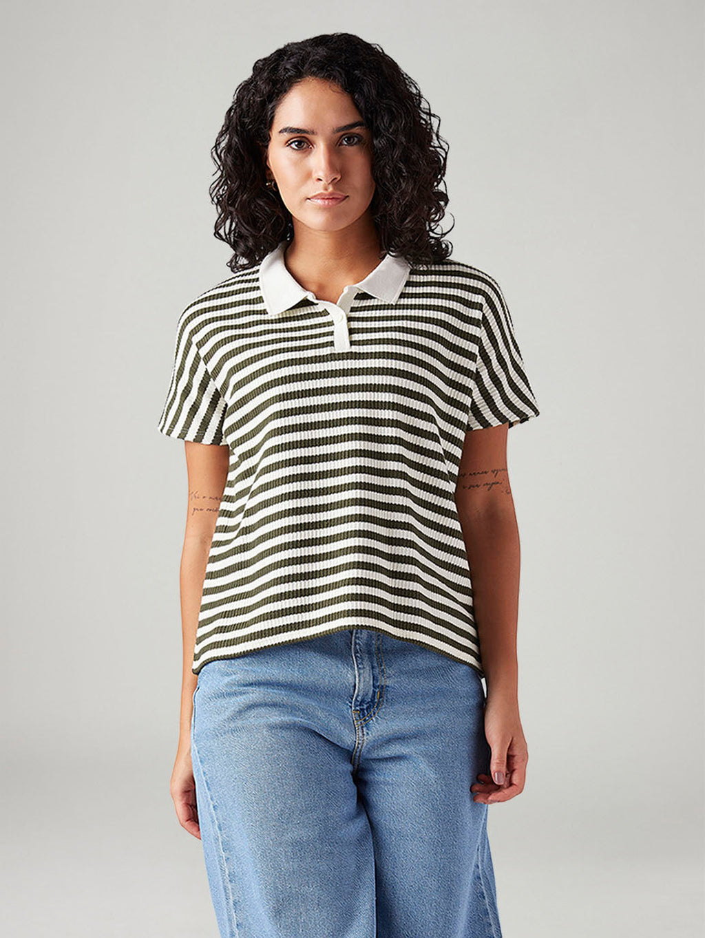 Women's Striped Relaxed Fit Polo T-Shirt