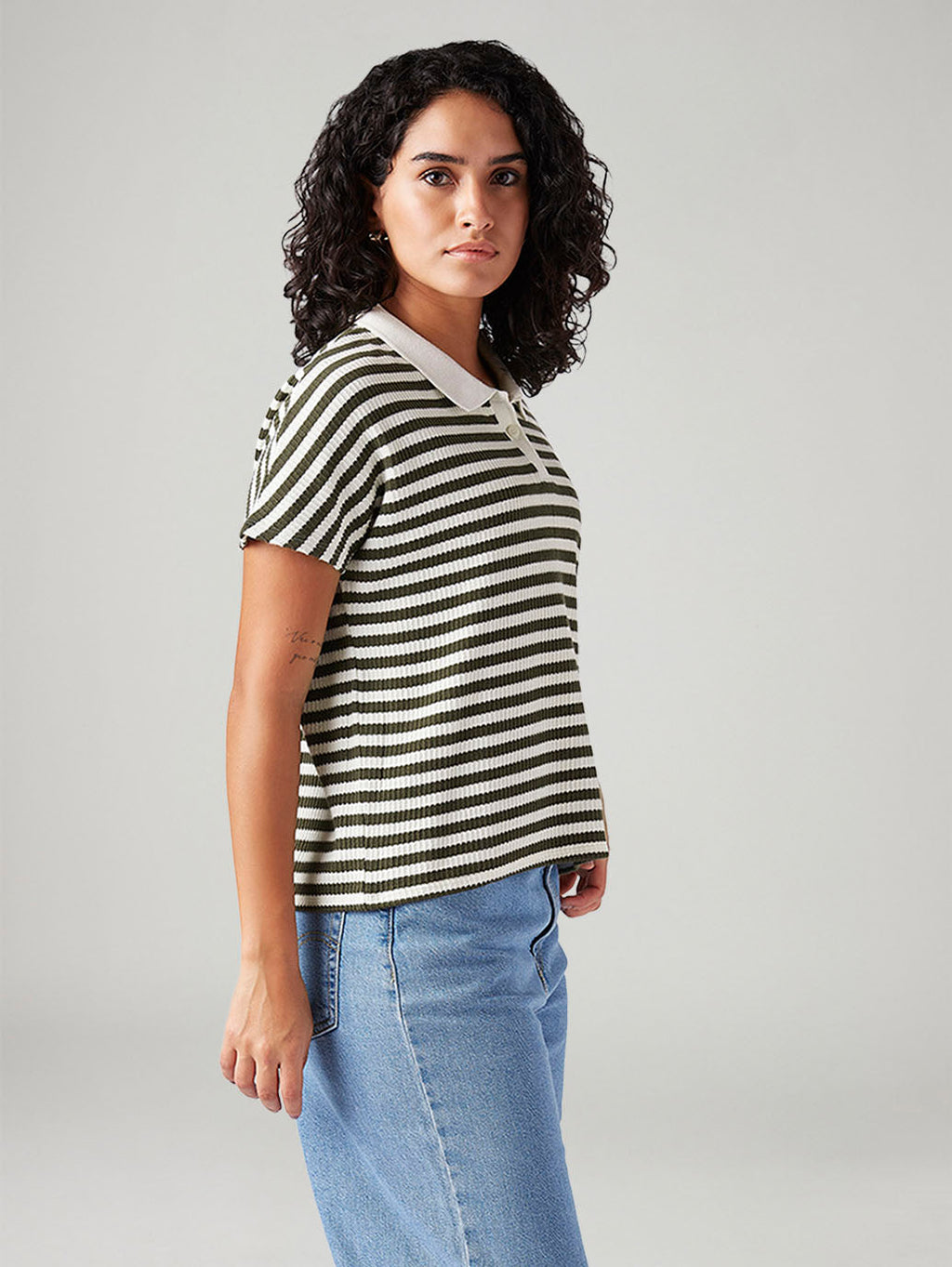 Women's Striped Relaxed Fit Polo T-Shirt