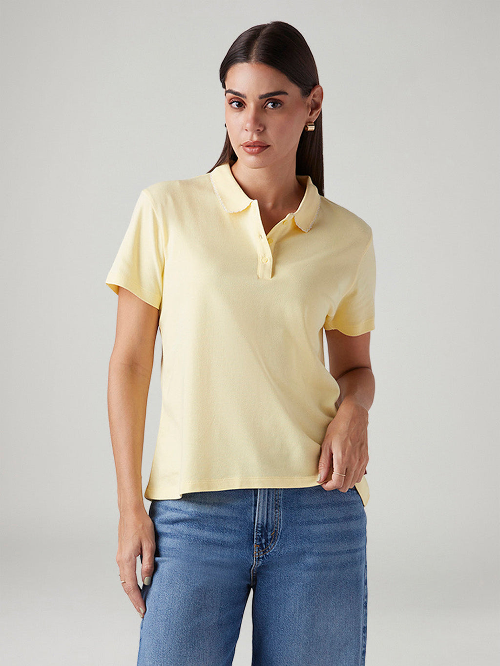Women's Solid Yellow Polo T-shirt