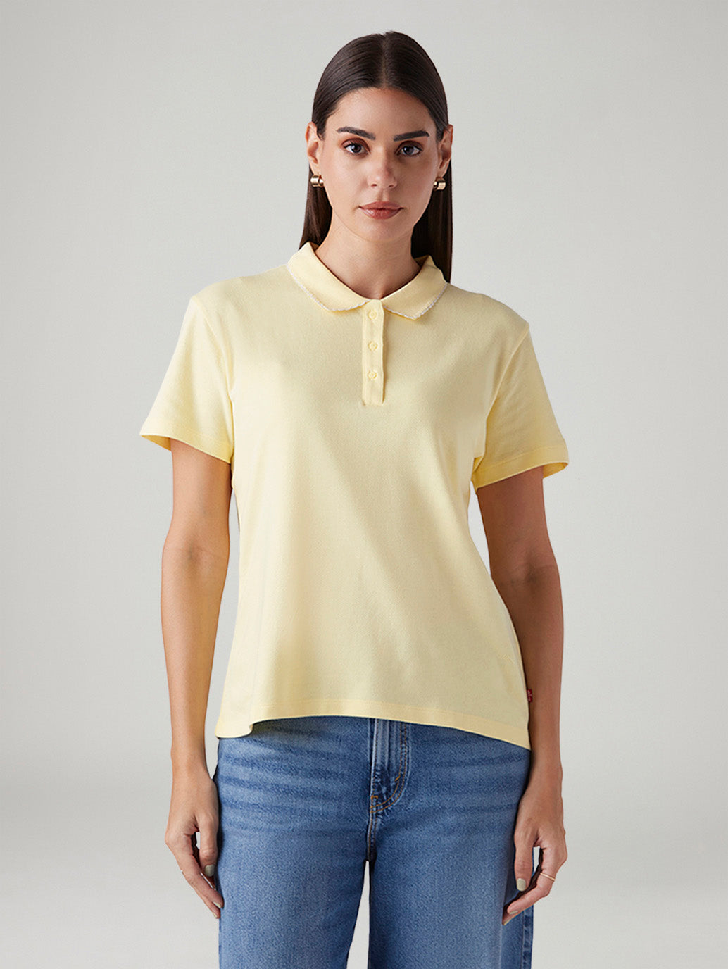 Women's Solid Yellow Polo T-shirt