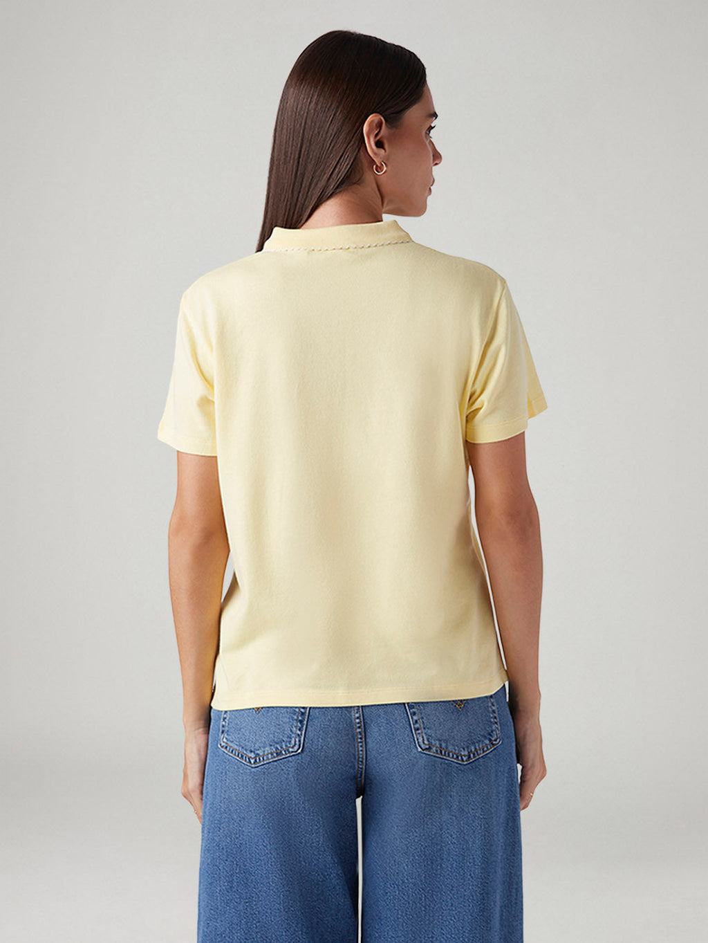 Women's Solid Yellow Polo T-shirt