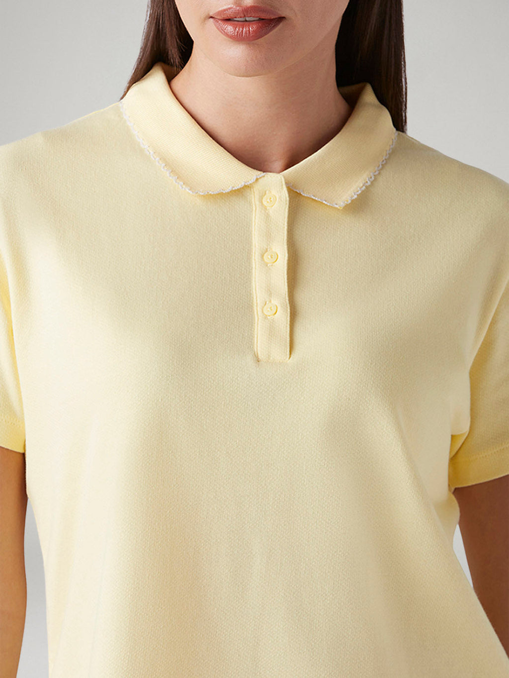 Women's Solid Yellow Polo T-shirt