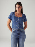 Women's Embroidered Blue Square Neck Top