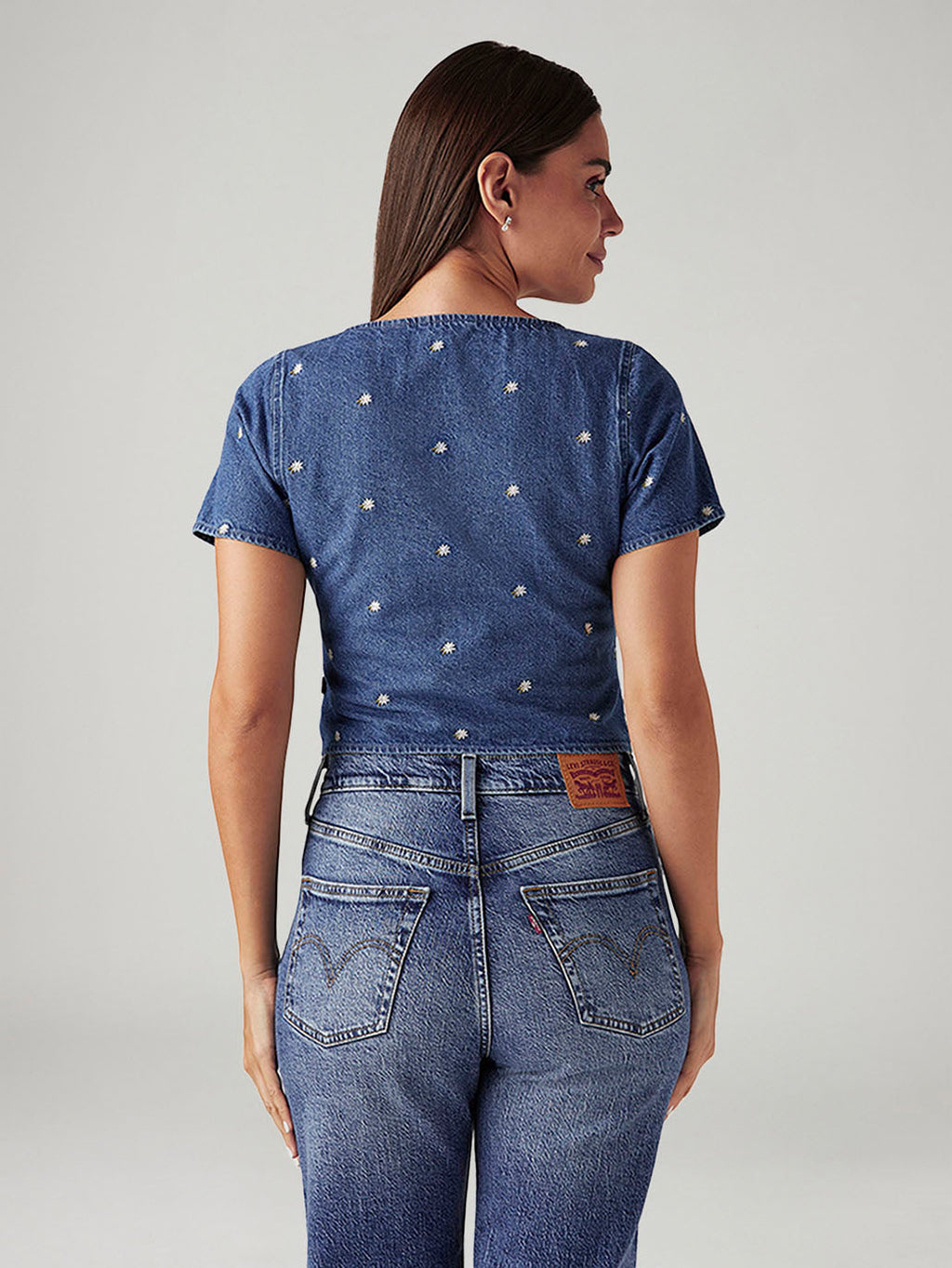 Women's Embroidered Blue Square Neck Top