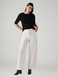 Women's White Loose Fit High Rise Trousers