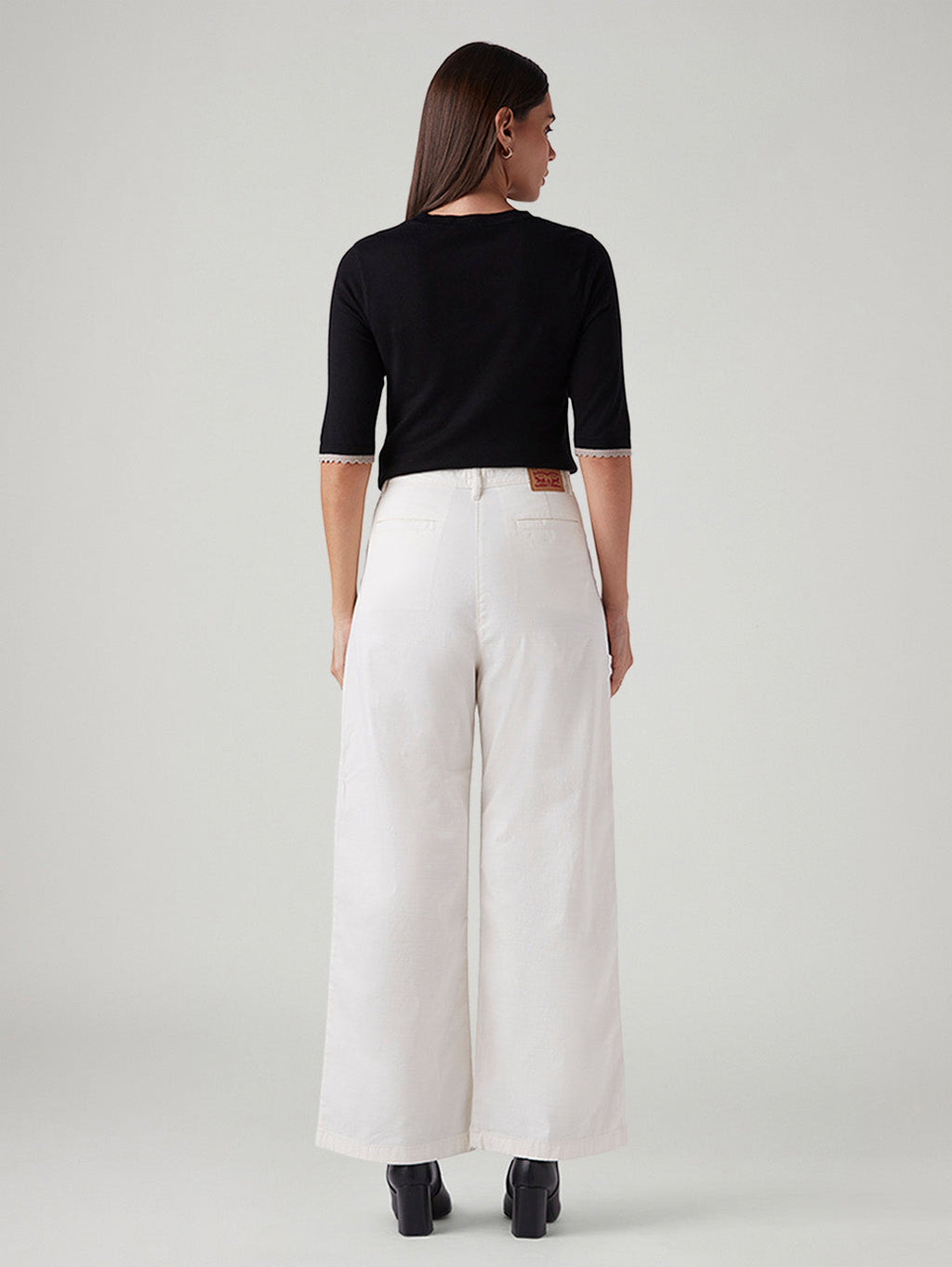 Women's White Loose Fit High Rise Trousers