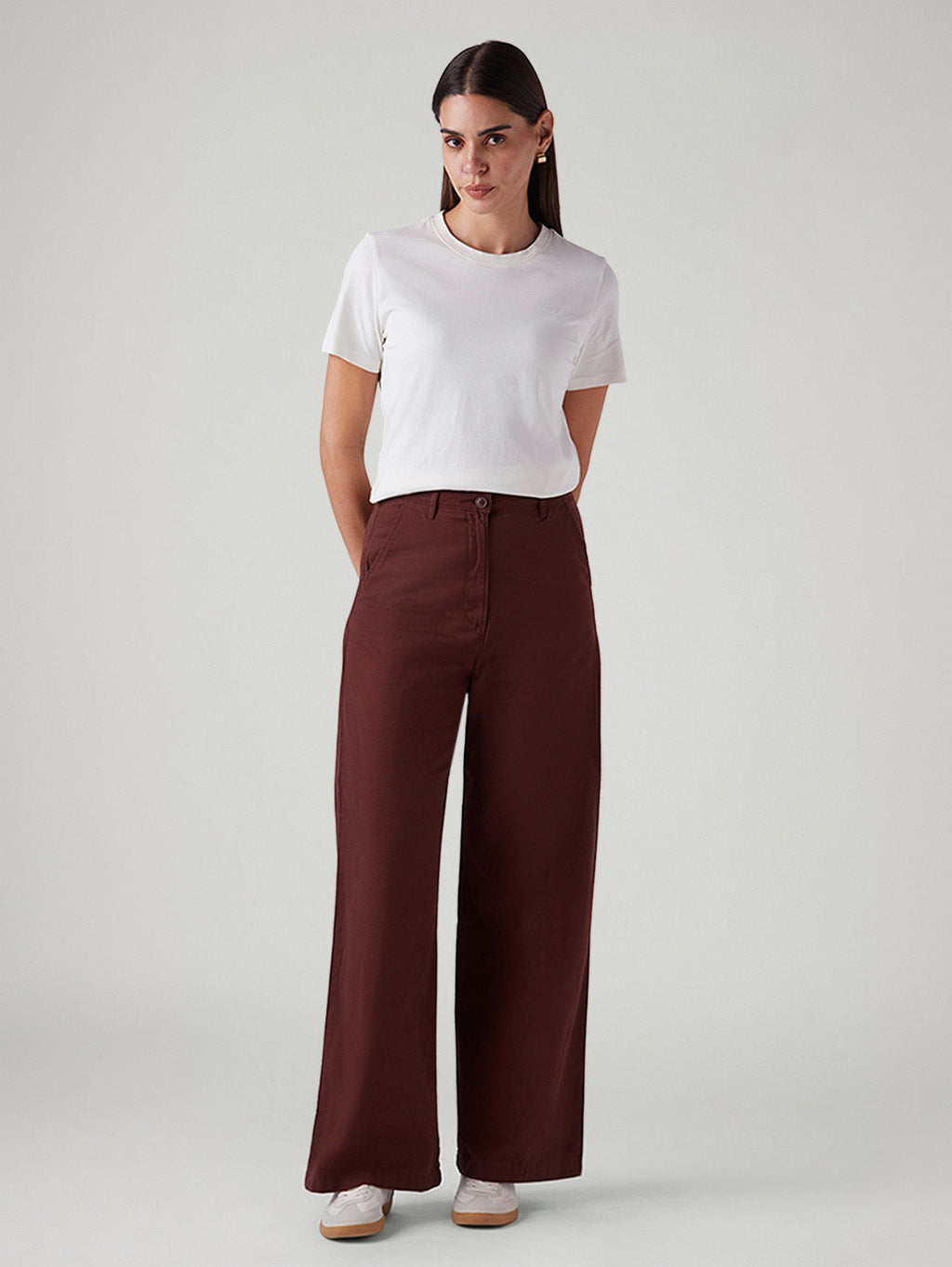 Women's Maroon Loose Fit High Rise Trousers