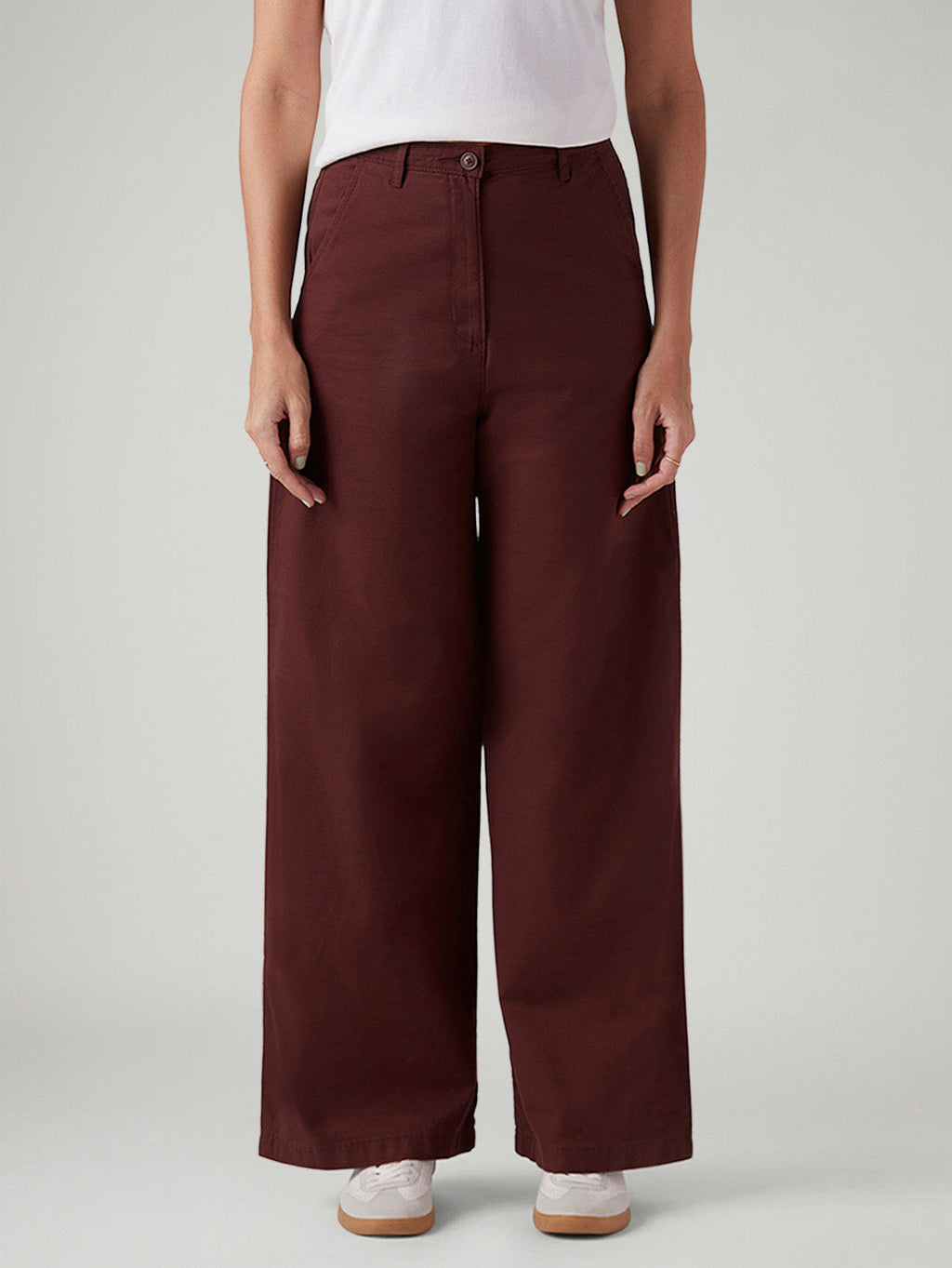 Women's Maroon Loose Fit High Rise Trousers