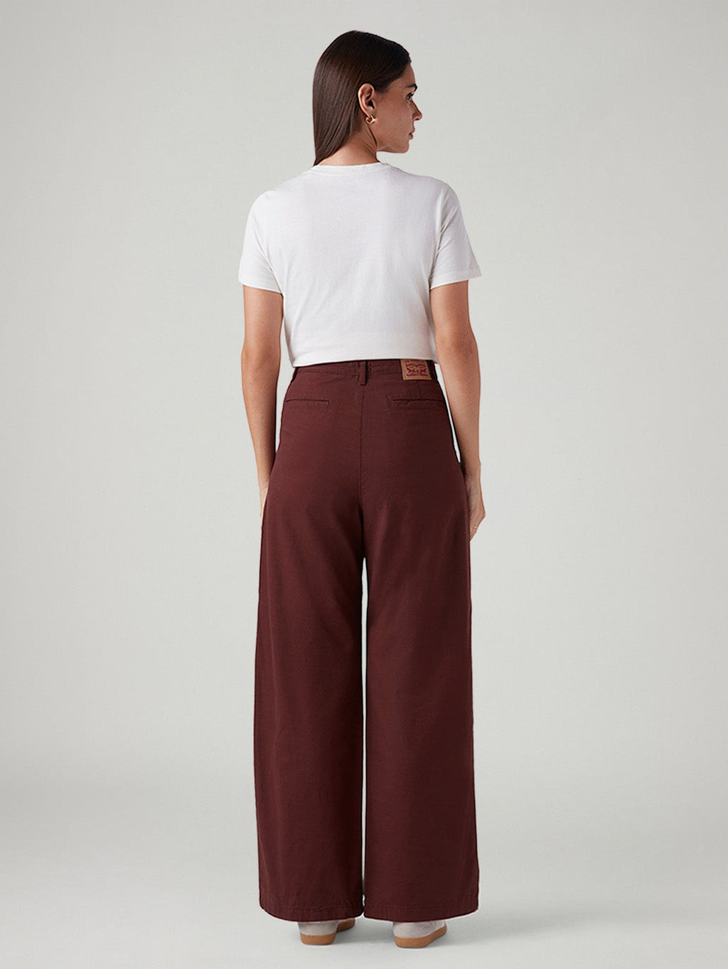 Women's Maroon Loose Fit High Rise Trousers