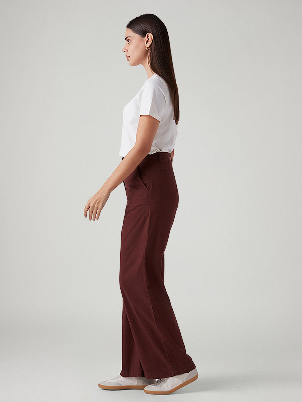 Women's Maroon Loose Fit High Rise Trousers