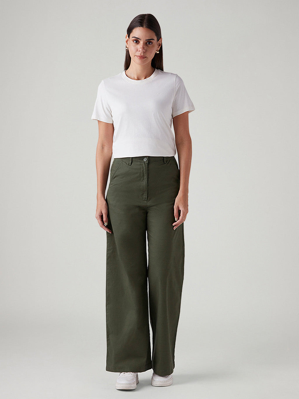 Women's Olive Loose Fit High Rise Trousers