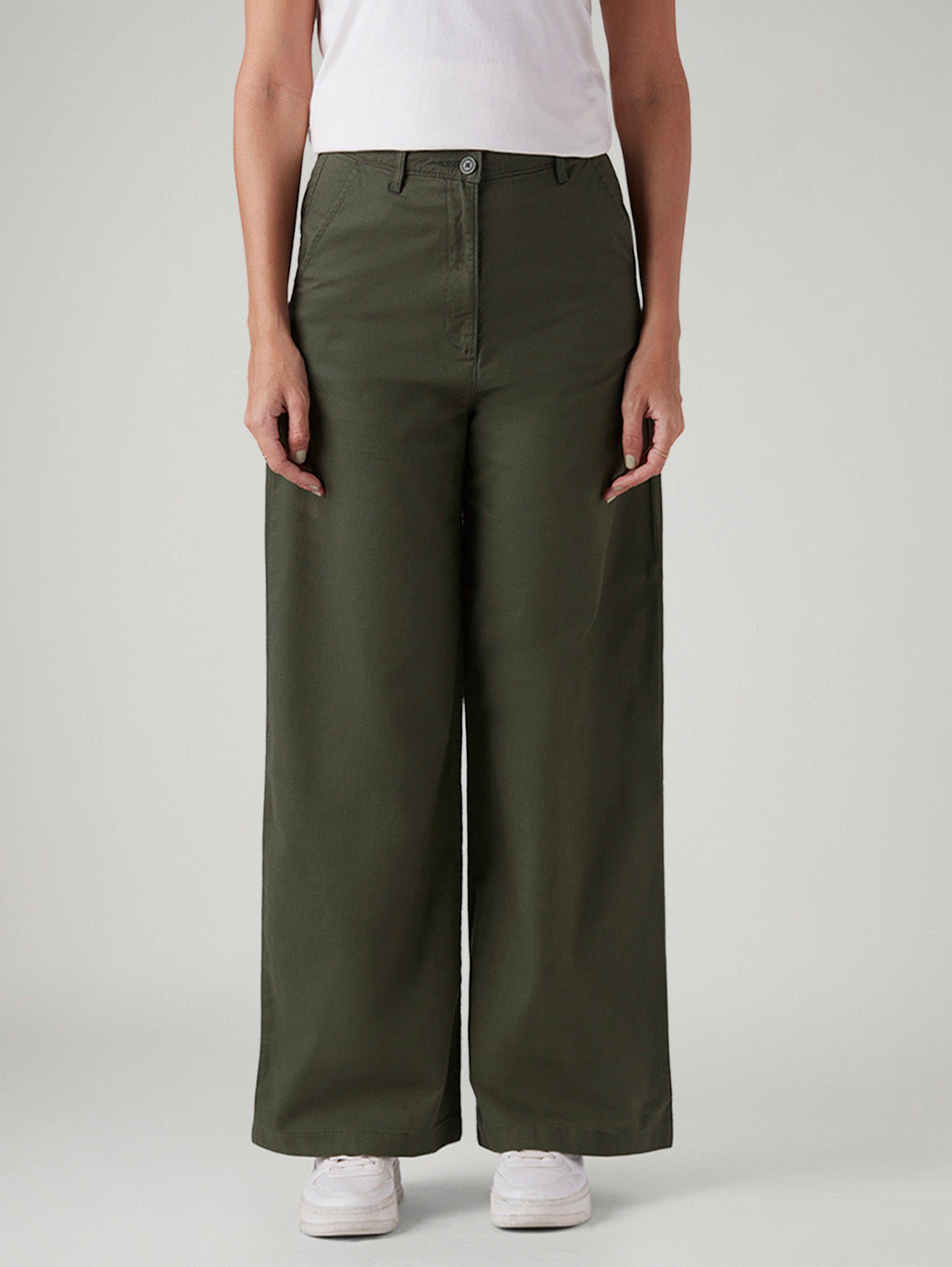 Women's Olive Loose Fit High Rise Trousers