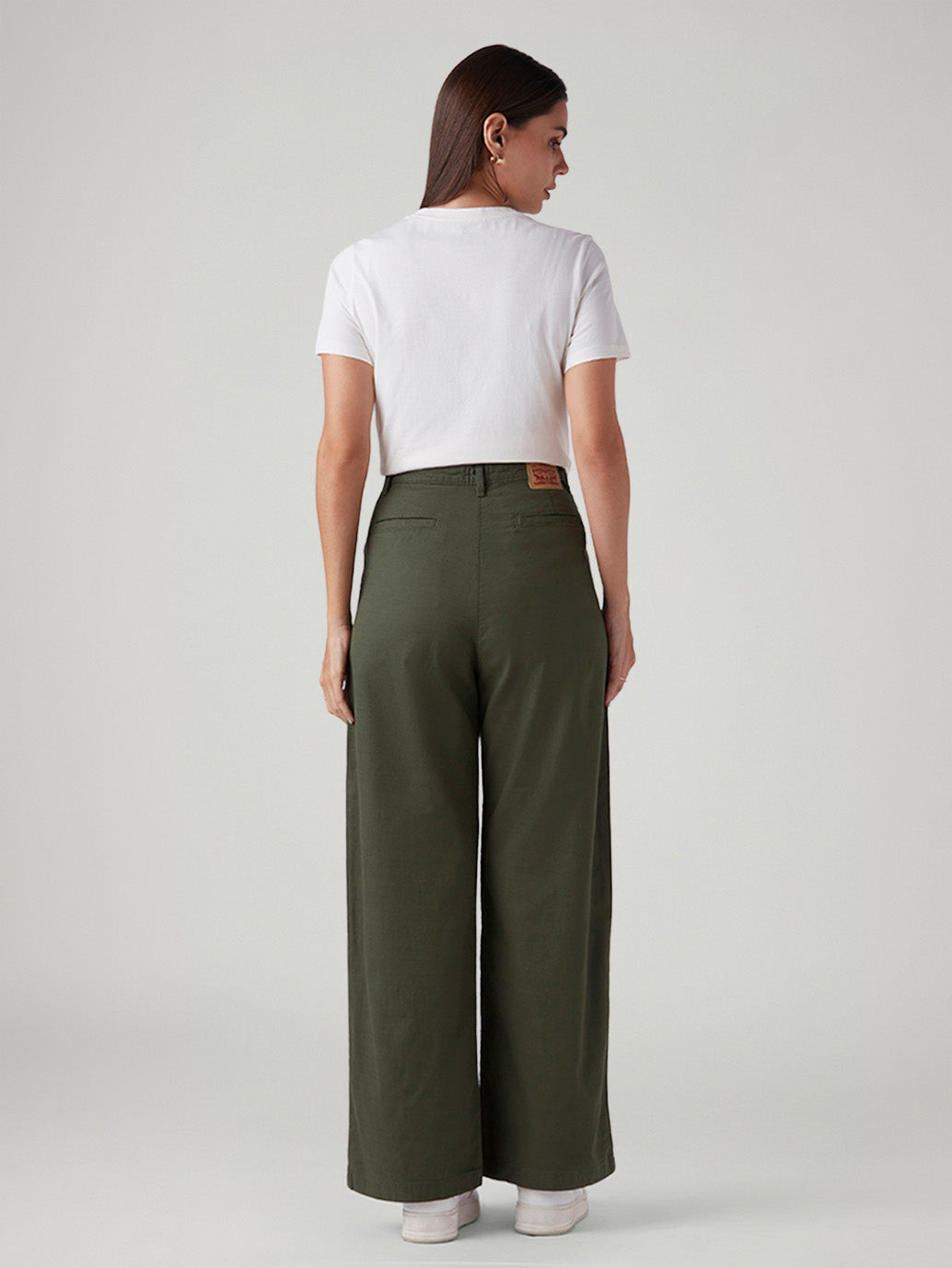 Women's Olive Loose Fit High Rise Trousers