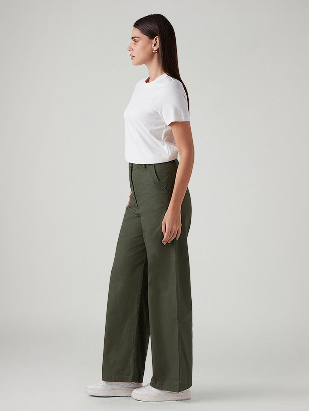 Women's Olive Loose Fit High Rise Trousers