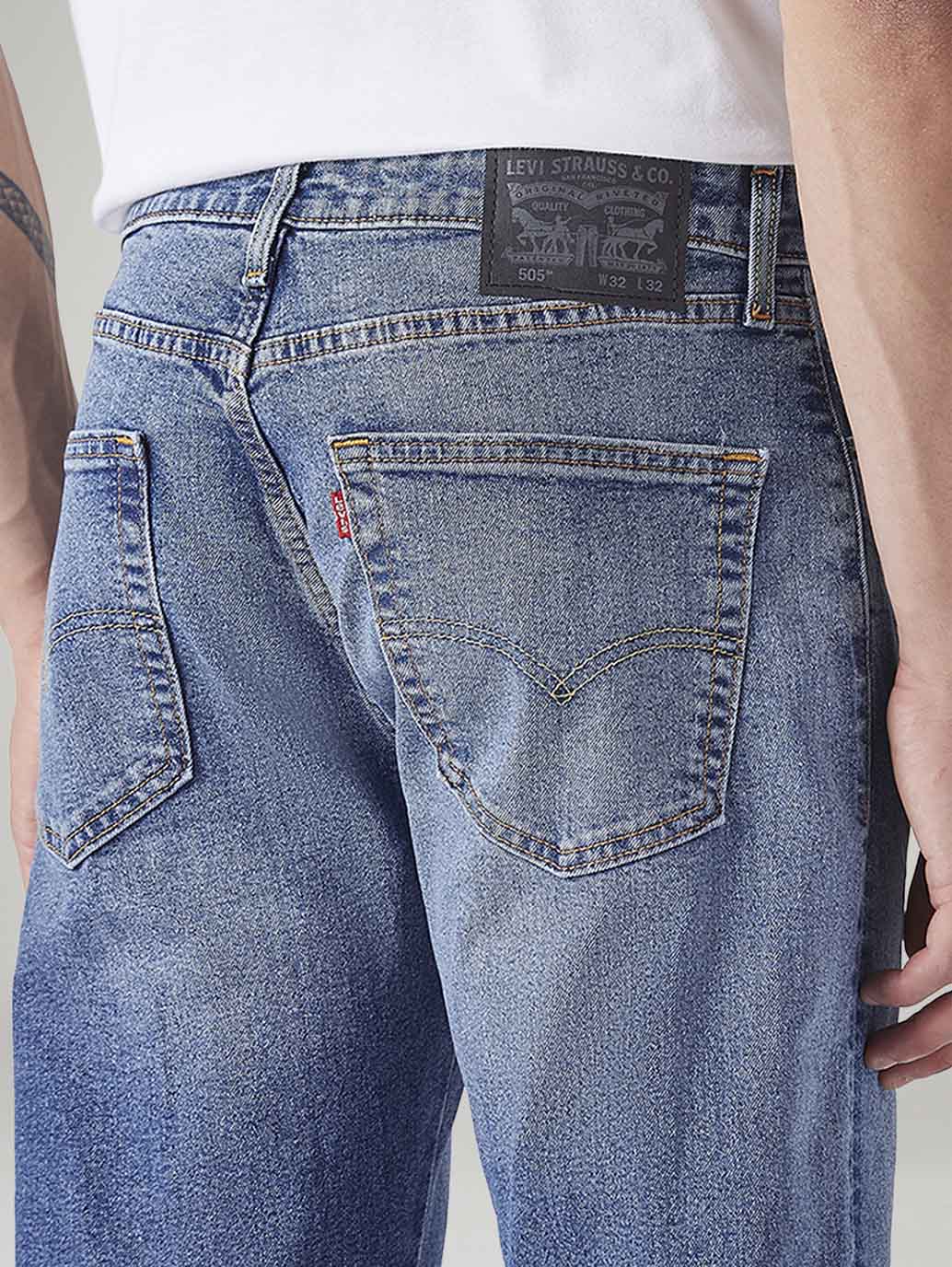 Men's 505 Blue Straight Fit Mid Rise Commuter Jeans