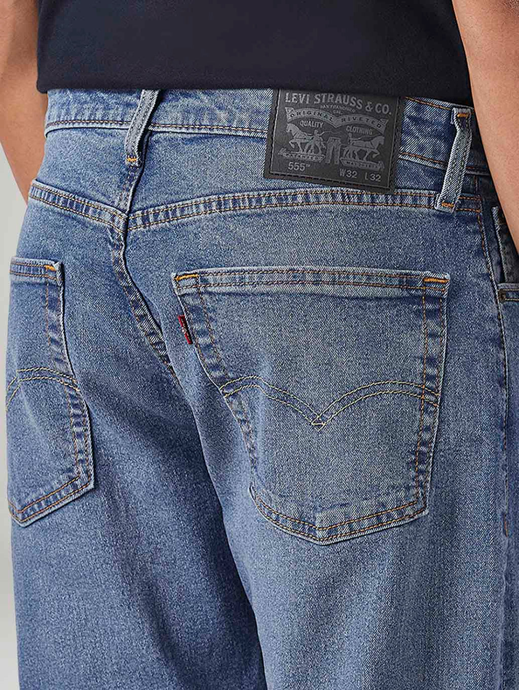 Men's 555 Blue Relaxed Straight Fit Mid Rise Commuter Jeans