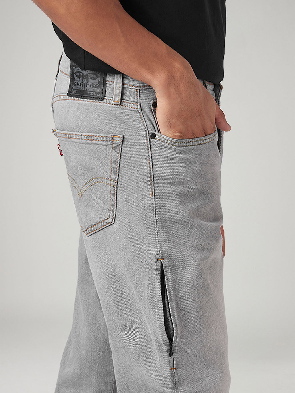 Men's 505 Grey Straight Fit Mid Rise Commuter Jeans