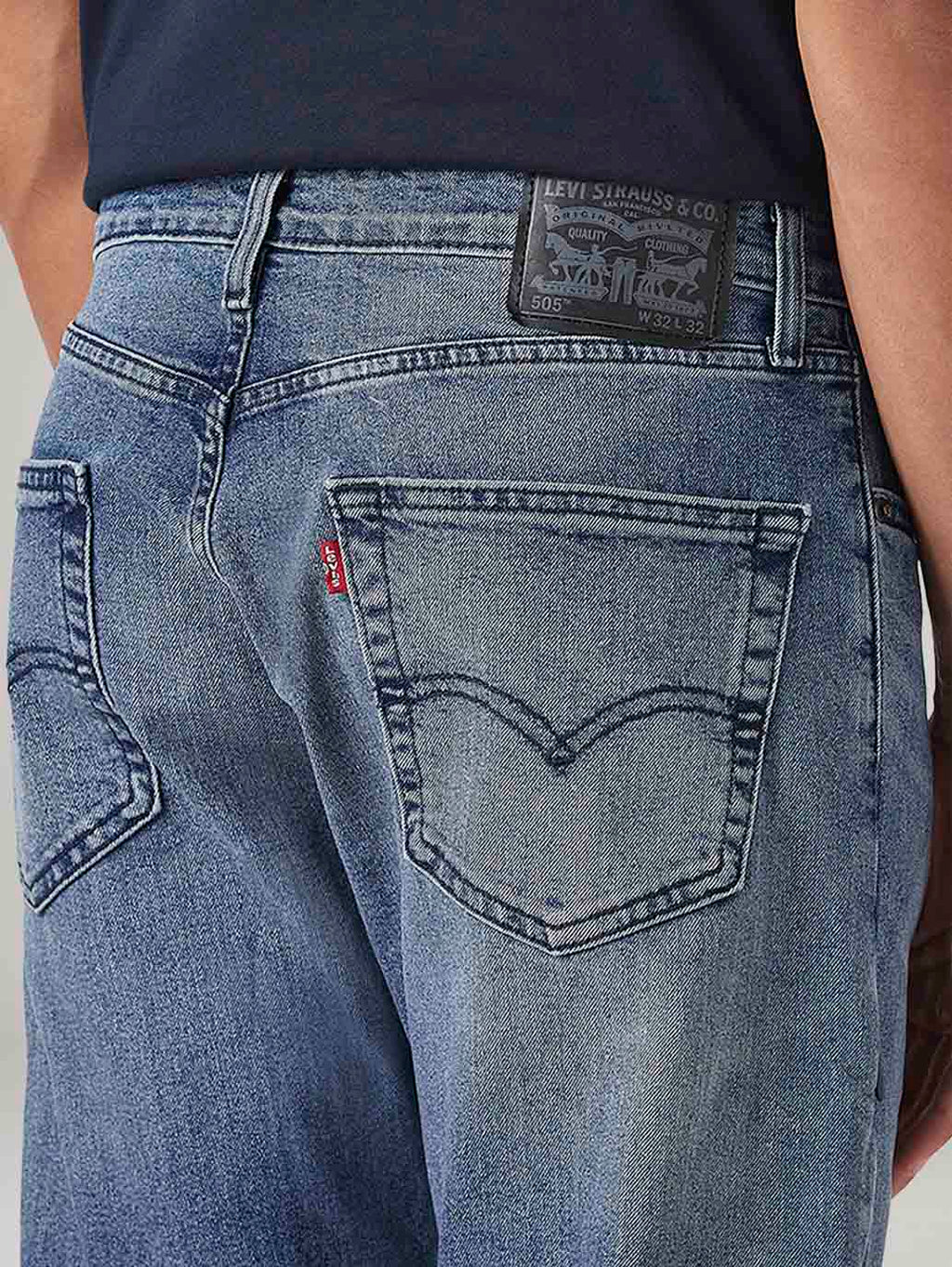 Men's 505 Blue Straight Fit Mid Rise Commuter Jeans