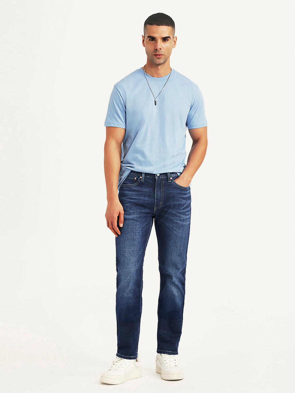 Men's 505 Dark Blue Straight Fit Mid Rise Jeans