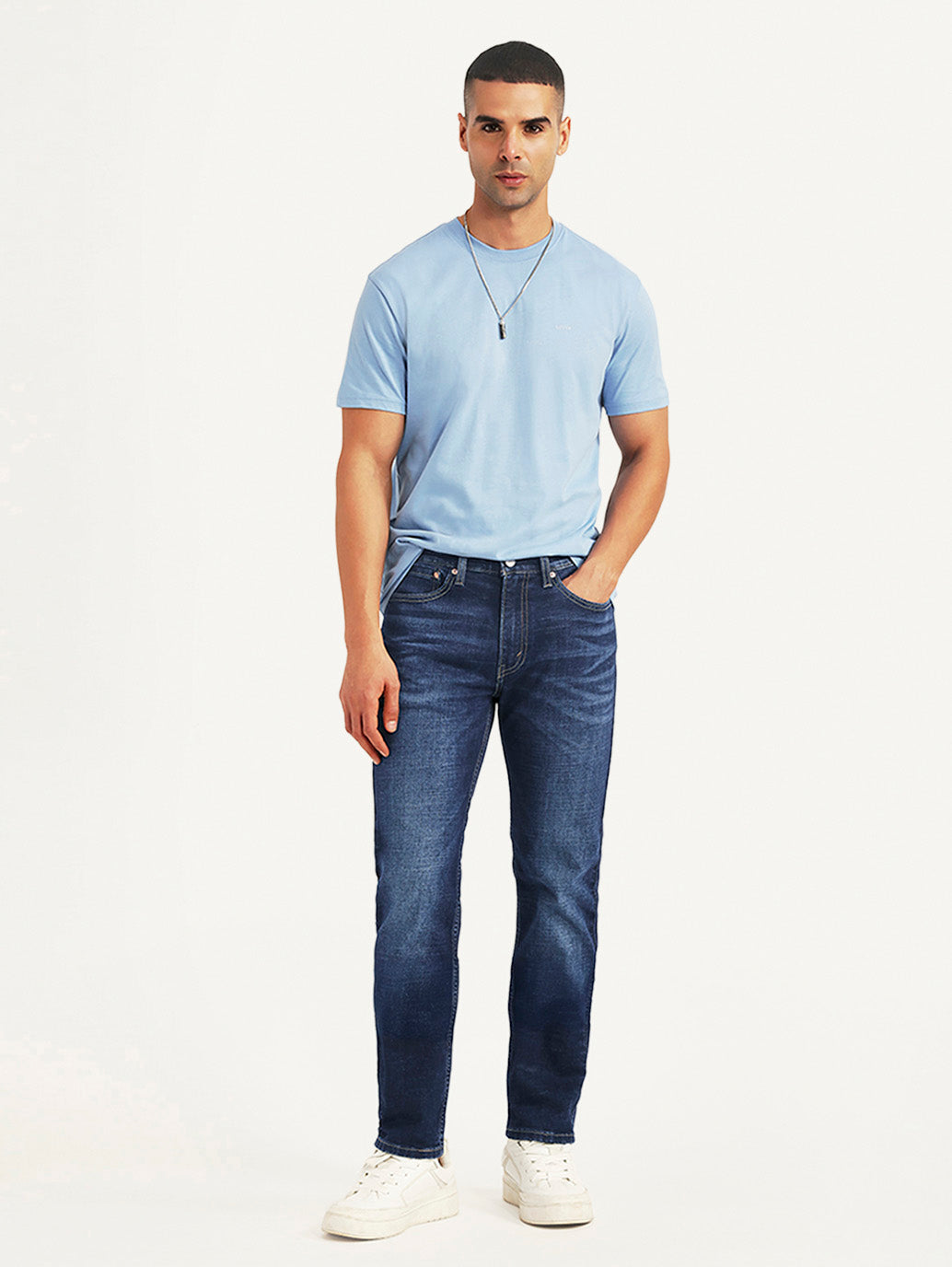 Men's 505 Dark Blue Straight Fit Mid Rise Jeans