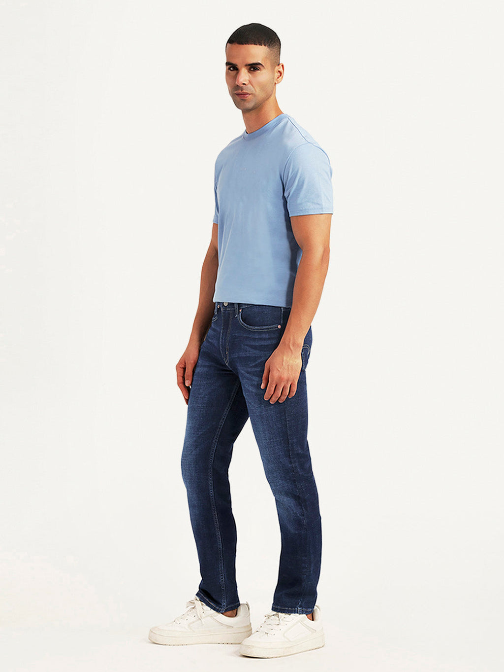 Men's 505 Dark Blue Straight Fit Mid Rise Jeans