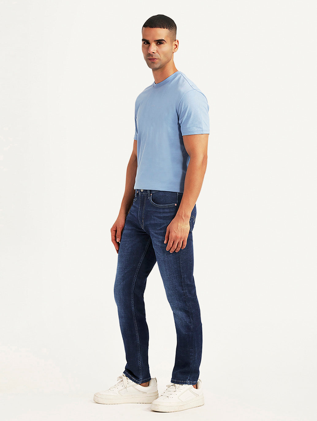 Men's 505 Dark Blue Straight Fit Mid Rise Jeans