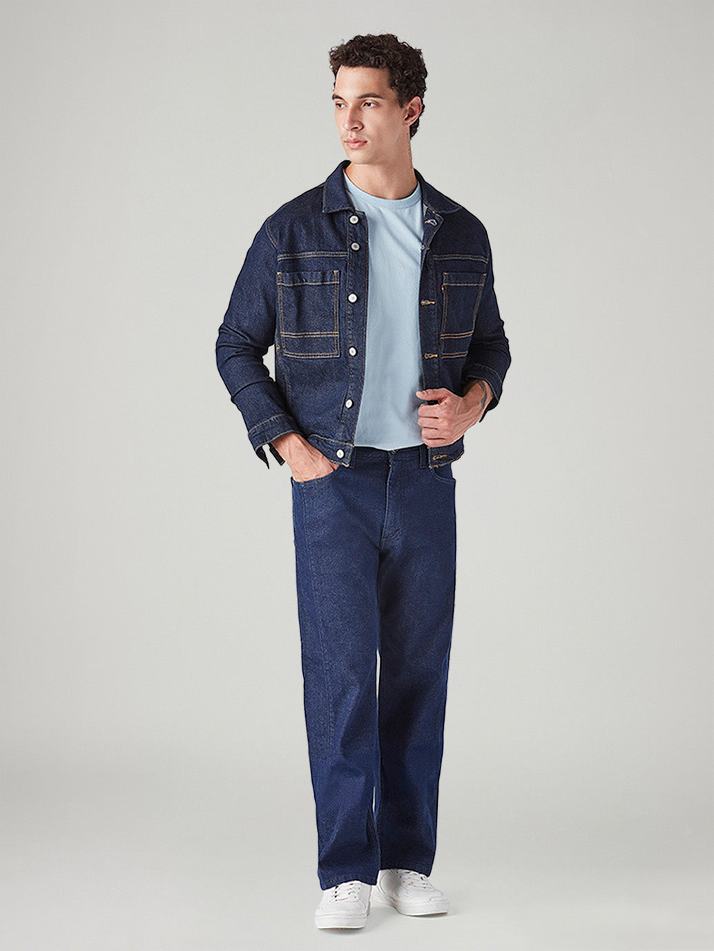 Men's 555 Dark Blue Relaxed Straight Fit Mid Rise Jeans
