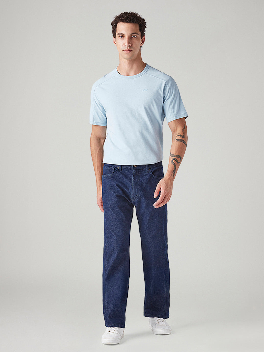 Men's 555 Dark Blue Relaxed Straight Fit Mid Rise Jeans