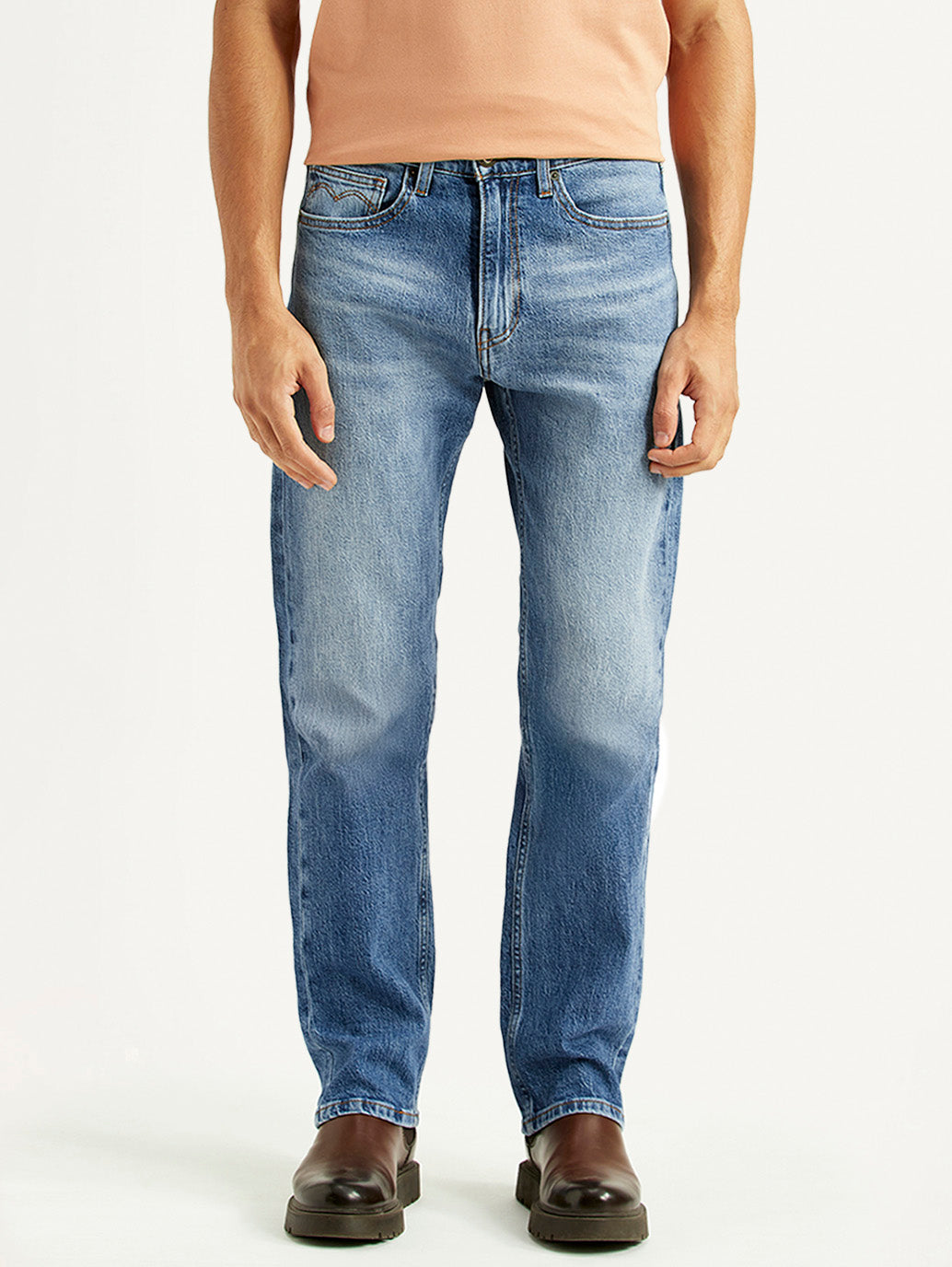 Men's 505 Blue Straight Fit Mid Rise Jeans