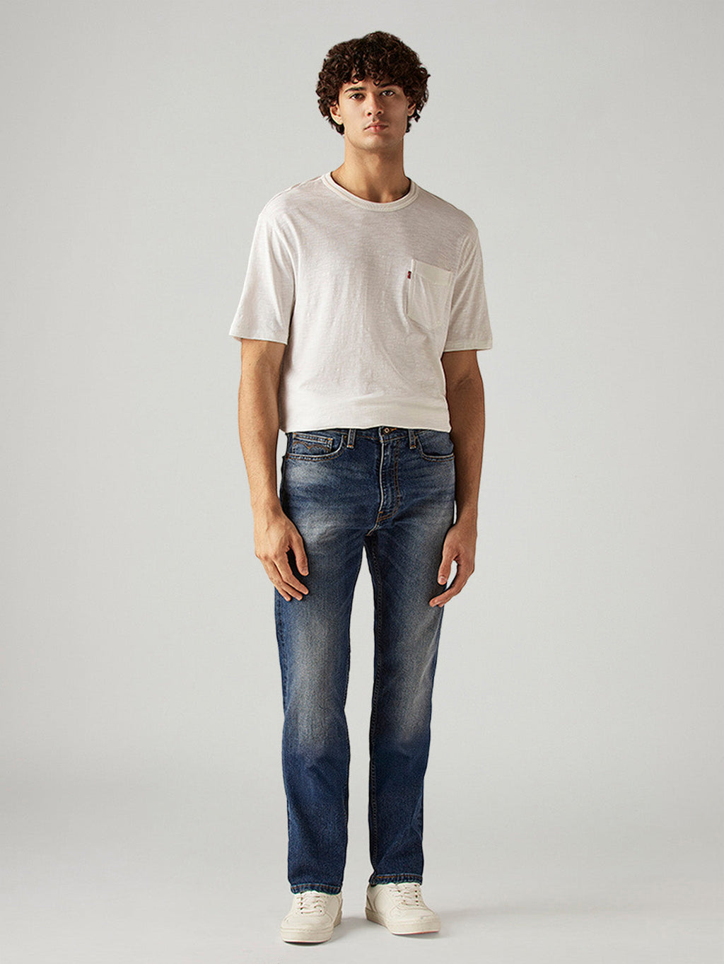 Men's 505 Blue Straight Fit Mid Rise Jeans