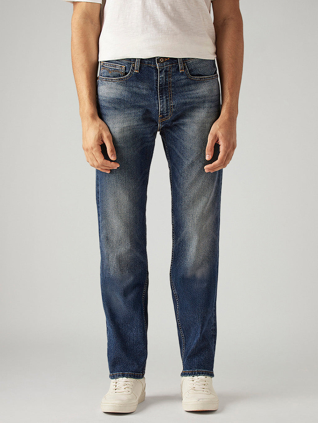Men's 505 Blue Straight Fit Mid Rise Jeans