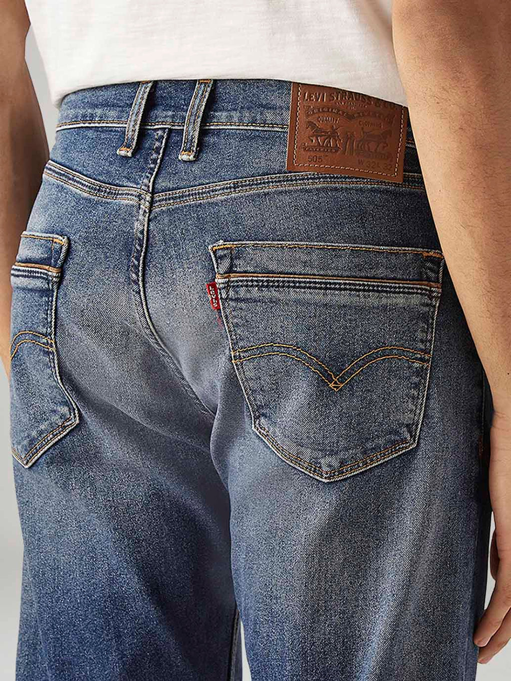 Men's 505 Blue Straight Fit Mid Rise Jeans