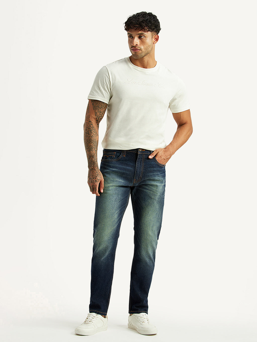 Men's Tinted 512 Dark Blue Slim Tapered Fit Mid Rise Jeans